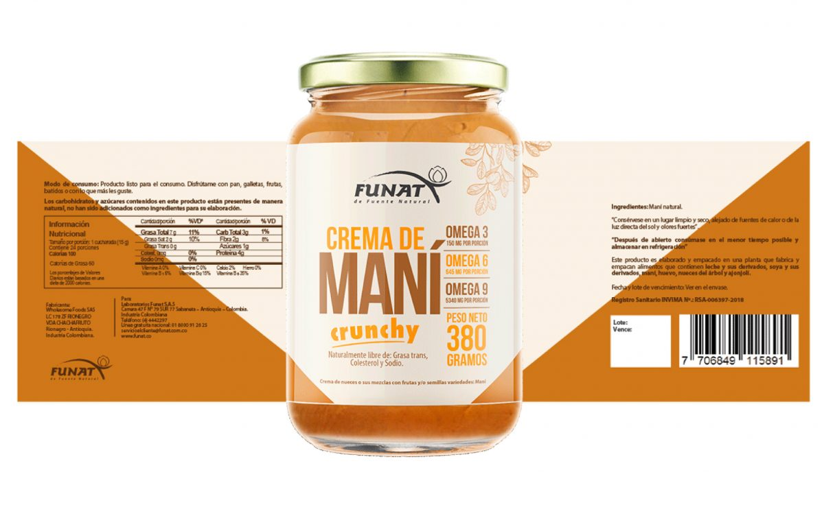 Crema de mani natural crunchy x 380 gr