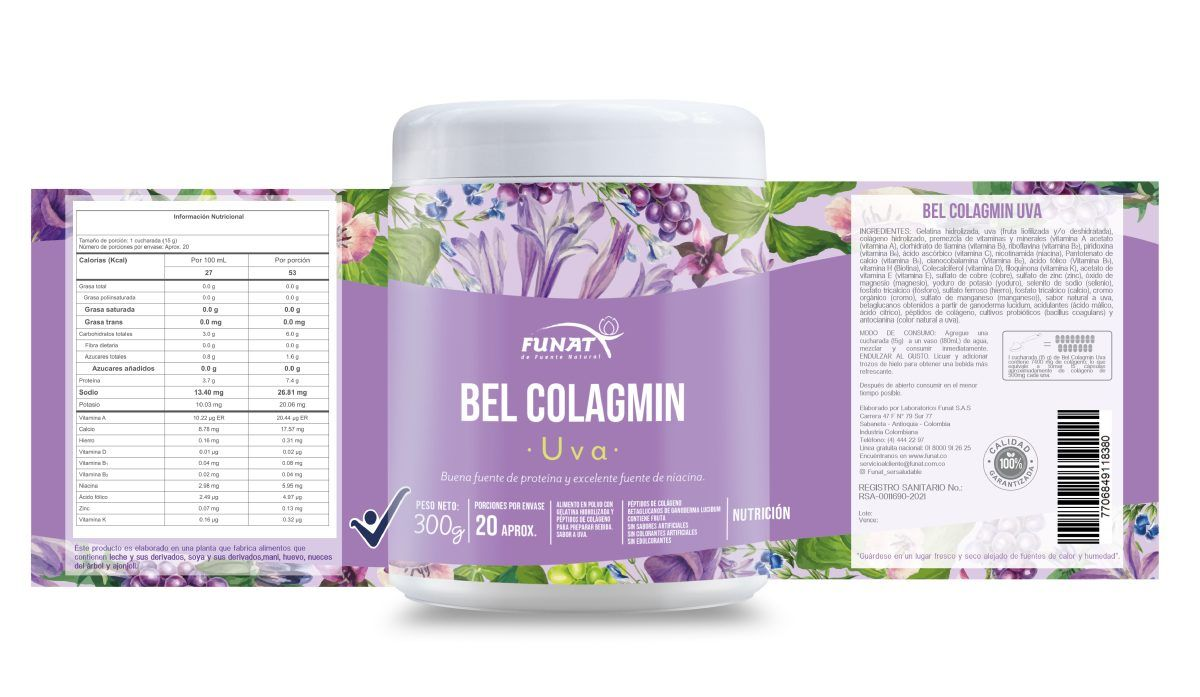 Bel Colagmin Uva péptidos de colágeno 300 g